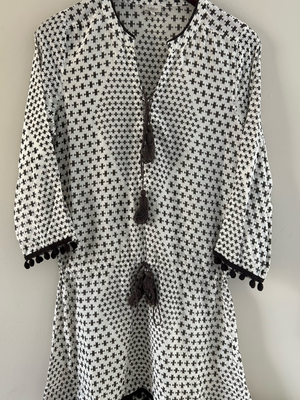 Talitha Black & White Mini Dress with Tassel Detail